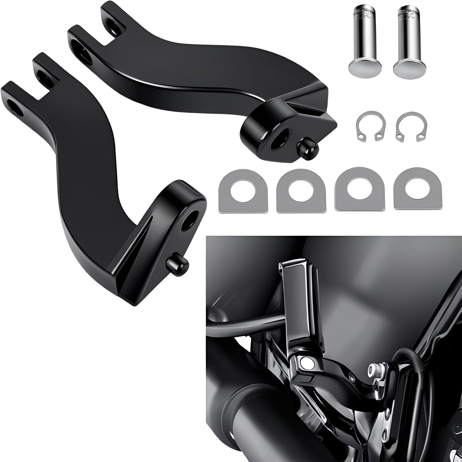 Motorcycle Rear Foot Peg Mount Brackets Kit Compatible With Harley Touring 1993-2018, 10mm Passenger Peg Adapter With Hardware, Black Aluminum, Fits Road King Street Glide Electra Glide​