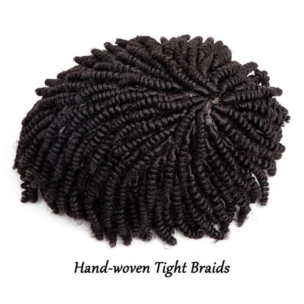 Men's Toupee Parrucca da uomo con trecce di capelli umani, protesi capillare da uomo, toupet da 0,1 mm, con dreadlock(Natural Black,7x10)