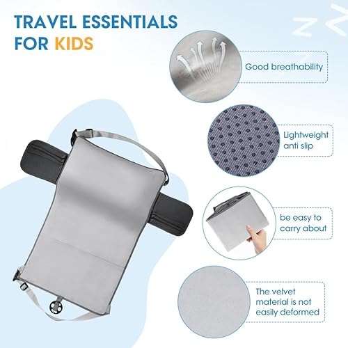 Miniatura 4 de Cama de avión de viaje para niños pequeños, extensor de avión para niños, reposapiés inflable de viaje, cama de viaje portátil, color gris