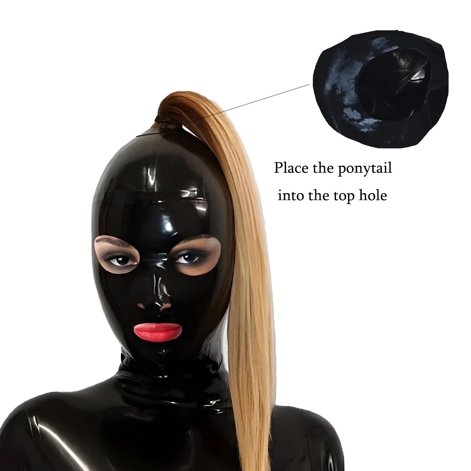 GREEFEI Latex Mask Rubber Hood with One Top Hair Hole,Mask with Back Zipper Cosplay Theme Party Masquerade Handmade Costumes XXL - Image 4
