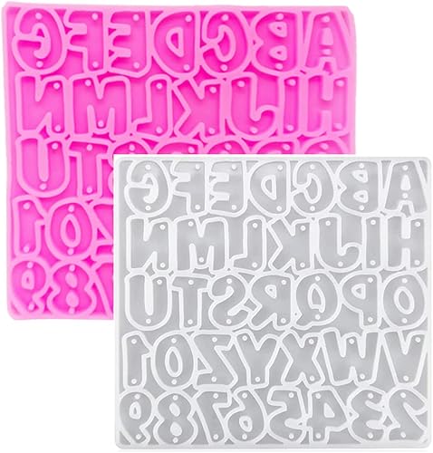 Miniatura 1 de LORITARIA - 2 moldes de resina epoxi para aretes del alfabeto, mini letras y números, moldes de silicona para pulseras, collares, colgantes,