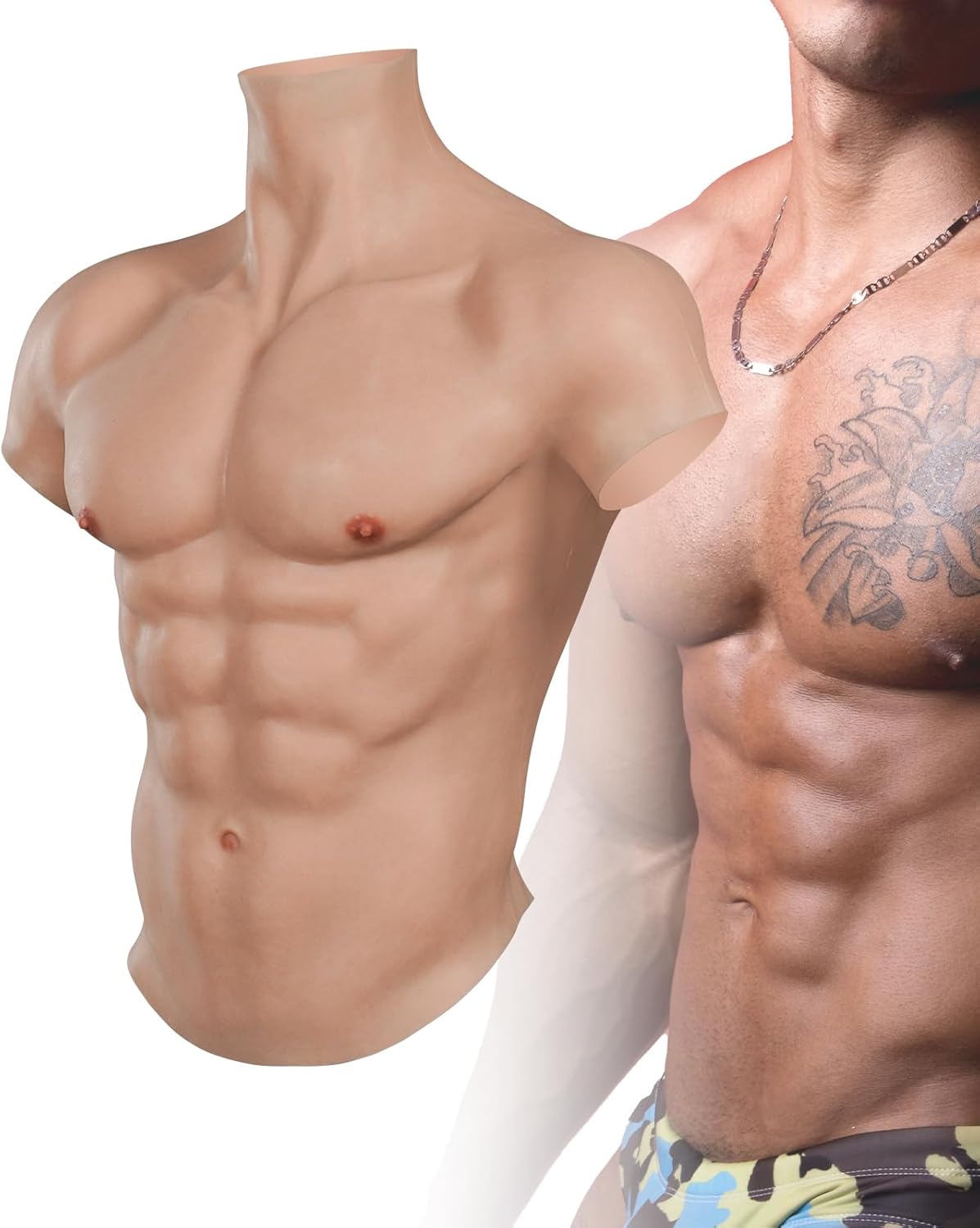 KUMIHO Silicone Muscle Suit Realistic Male Chest Plate High Collar Premium Fake Abs Chest for Cosplay Halloween Transgender