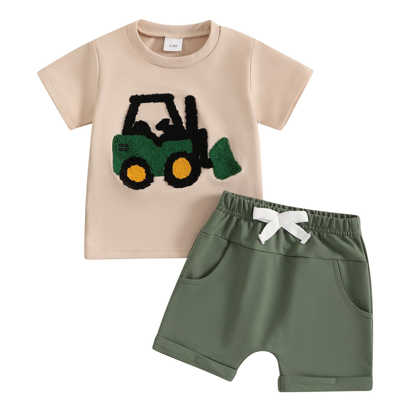 fhutpw Toddler Baby Boy Summer Clothes Embroidery T-Shirt Casual Shorts Sets Infant Truck Excavator Dinosaur Pattern Outfits