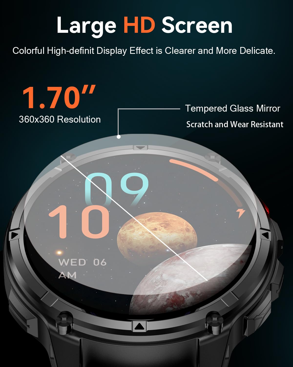 Reloj Inteligente Hombre, 1100mAh Smartwatch Hombre Militar con Llamadas, Linterna LED y Brújula, 1.7" AMOLED, IP68 Impermeable Monitorización del Sueño y SpO2, 100+ Deportes Modos para Android iOS