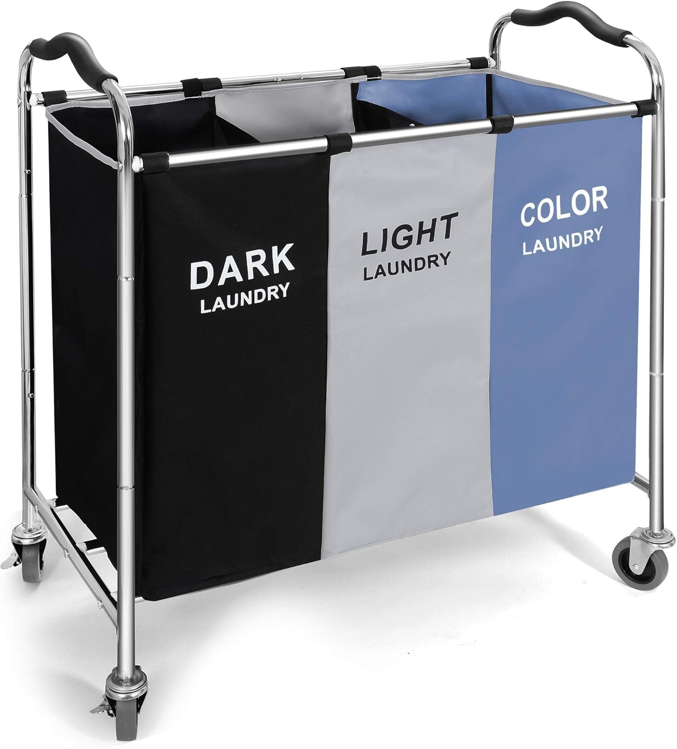 Ymupalni Blue Laundry Sorter With Wheels, 240L Laundry Hamper Featuring Removable Bags; 3-Section Laundry Cart With Lockable Casters: Premium Collapsible Laundry Basket For British Homes (Blue)