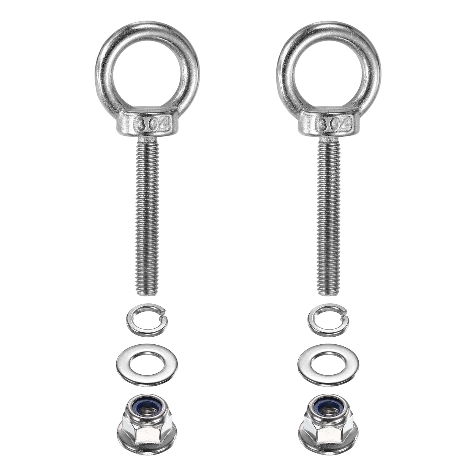 PATIKIL M6 X 40mm Bullone Ad Occhiello Con Spalla 2 Pezzi 304 Acciaio Inossidabile Anello Di Sollevamento Bullone Ad Occhiello Filettato Con Dadi A Flangia Bloccanti Molla Interno