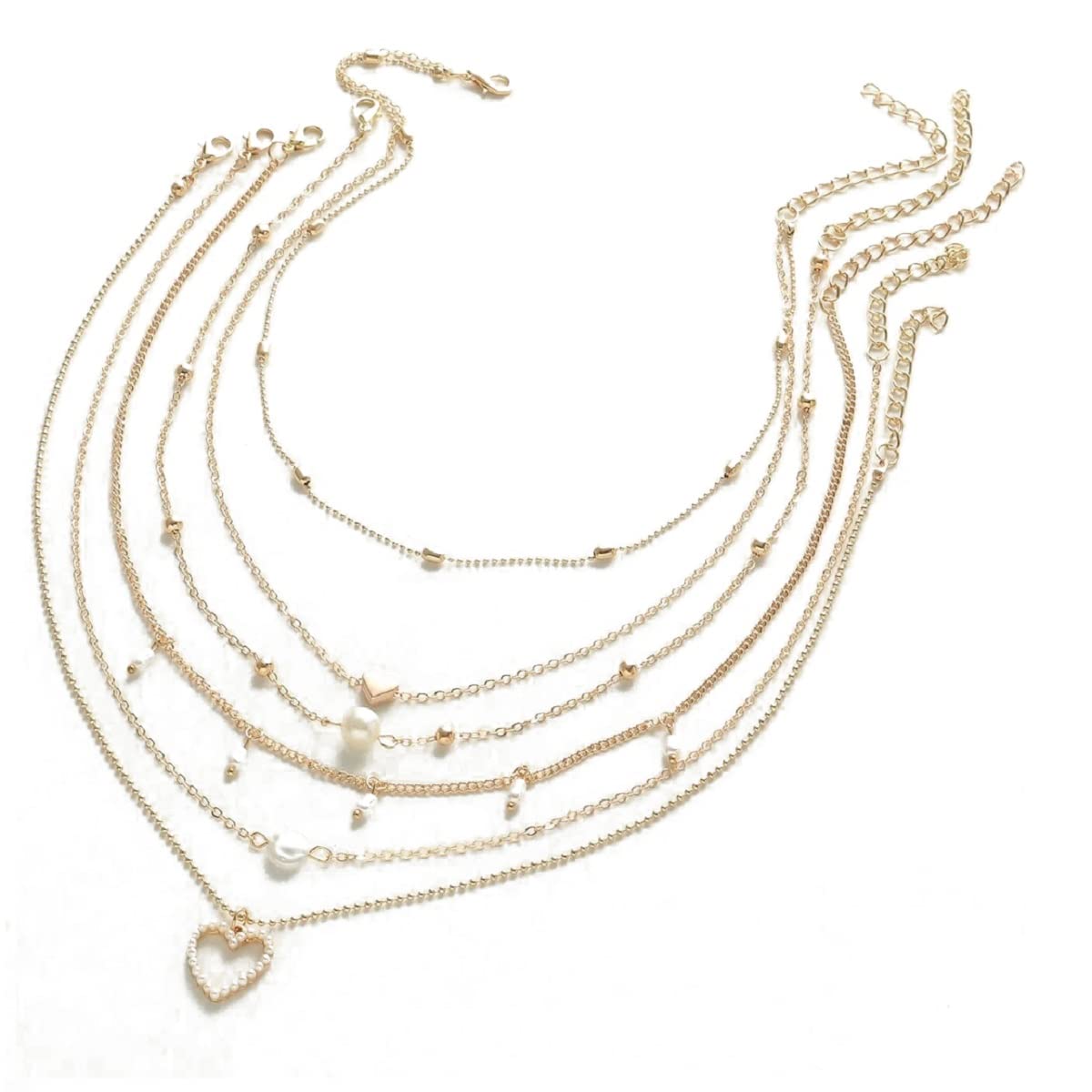OOMPH Jewellery Combo of 5 Delicate Gold Tone Pearls Heart Multi Layer Fashion Necklace For Women & Girls Stylish Latest (B0BJKZFMS2) Amazon Price History, Amazon Price Tracker