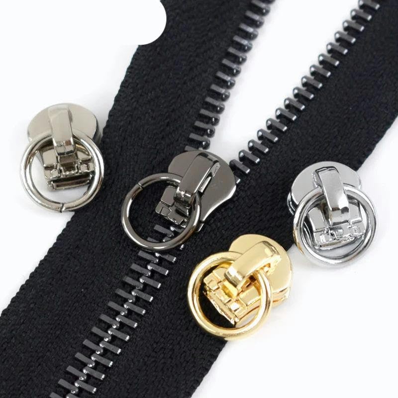 10/30/50 piezas 3# 5# deslizadores de cremallera para cremalleras de metal O anillo tirador de cremallera bolsa de cabeza bolso de tela kit de reparación de prendas accesorios de costura DIY-plata-50