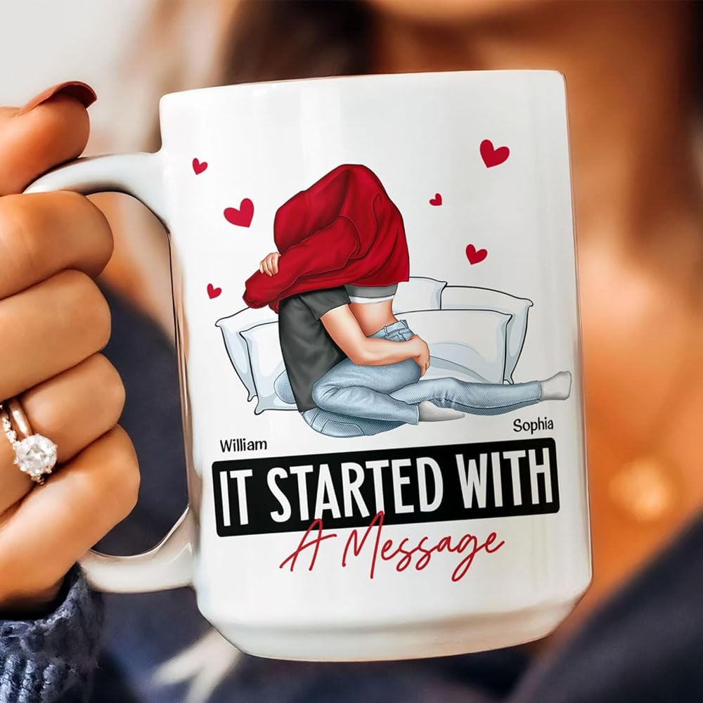 Personalized It Started With A Message Romantic Couples Coffee Mug Gift For Boyfriend Girlfriend For Husband Wife On