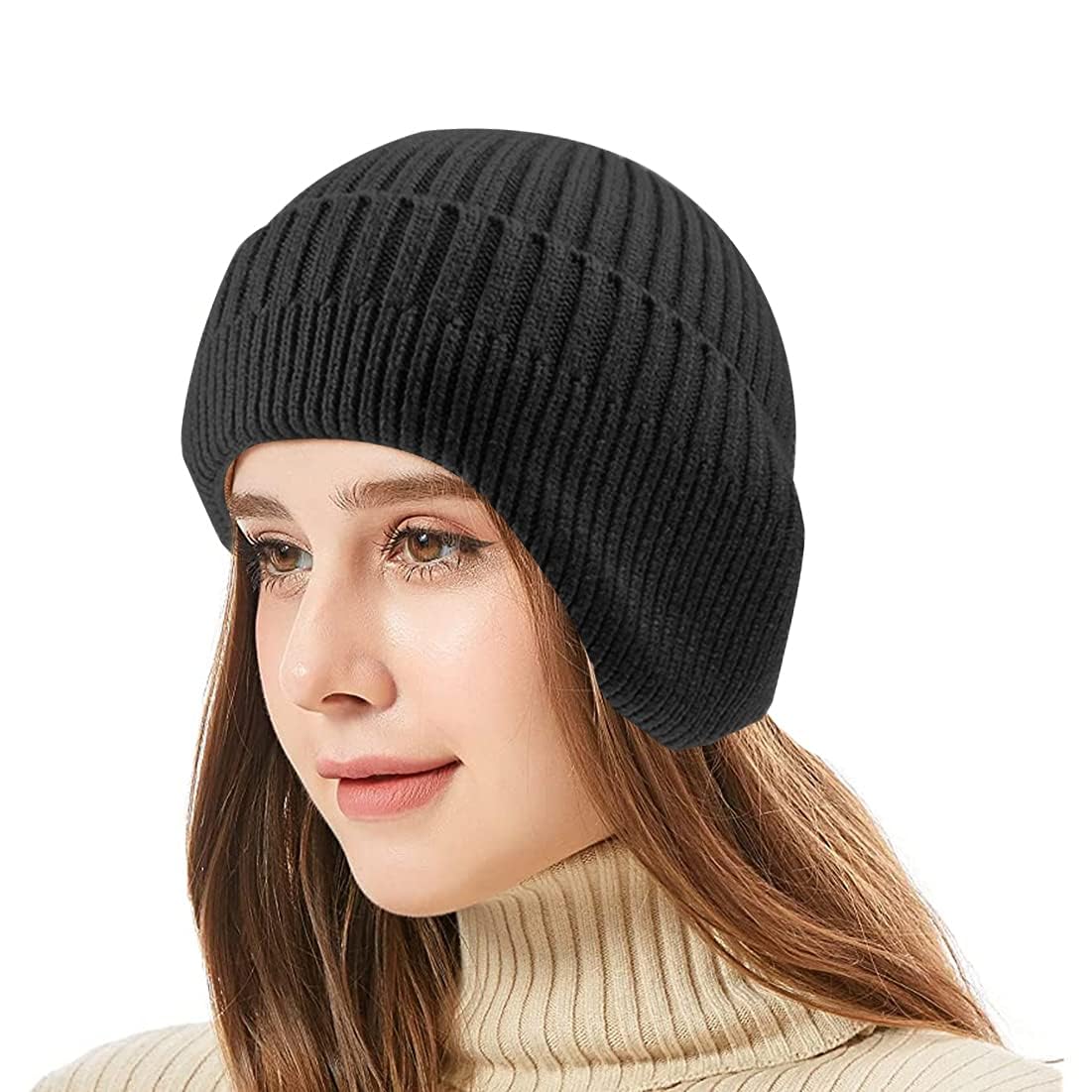 JFAN Cappello Lavorato A Maglia da Uomo Donna Autunno Inverno Tinta Unita Proteggi Le Orecchie Cappello da Sci Moda Caldo Cappello in Pelle di Melone