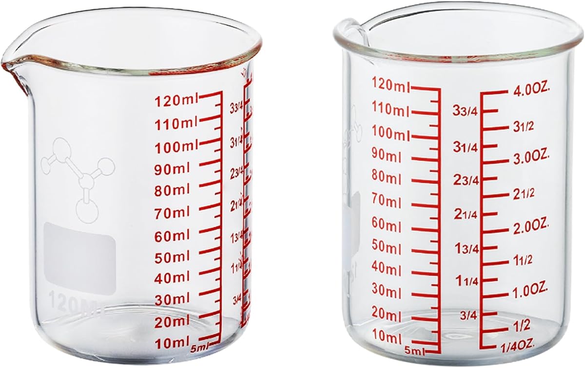 High Borosilicate Glass Measuring Cup-V-Shaped Spout,120ml(4OZ) Glass Measuring Beaker for Kitchen or Restaurant, Easy to Read(Pack of 2)