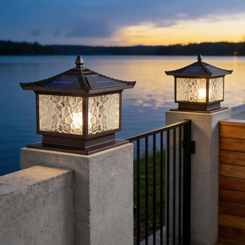 Lampy solarne z pilotem zdalnego sterowania, wodoodporna podstawa LED do montażu na molo do ogrodu, bramy podwórka, kamienne lampy kolumnowe, lampy słupkowe na werandę