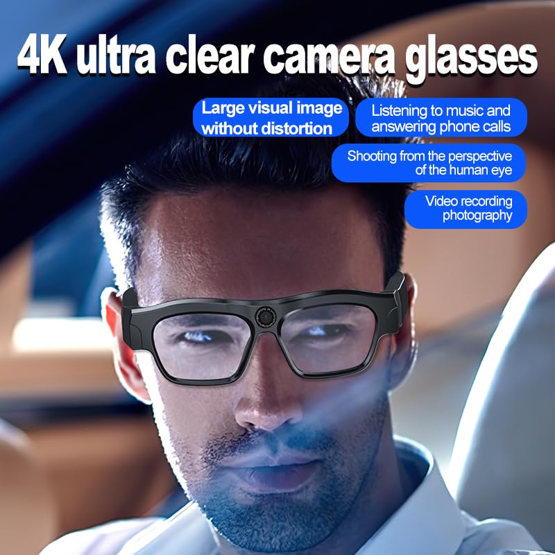 MIUXGIO Smart Glasses with Camera, 4k Video Camera Glasses with TF card, Recording Glasses for Driving Riding Training VX18 (Black)