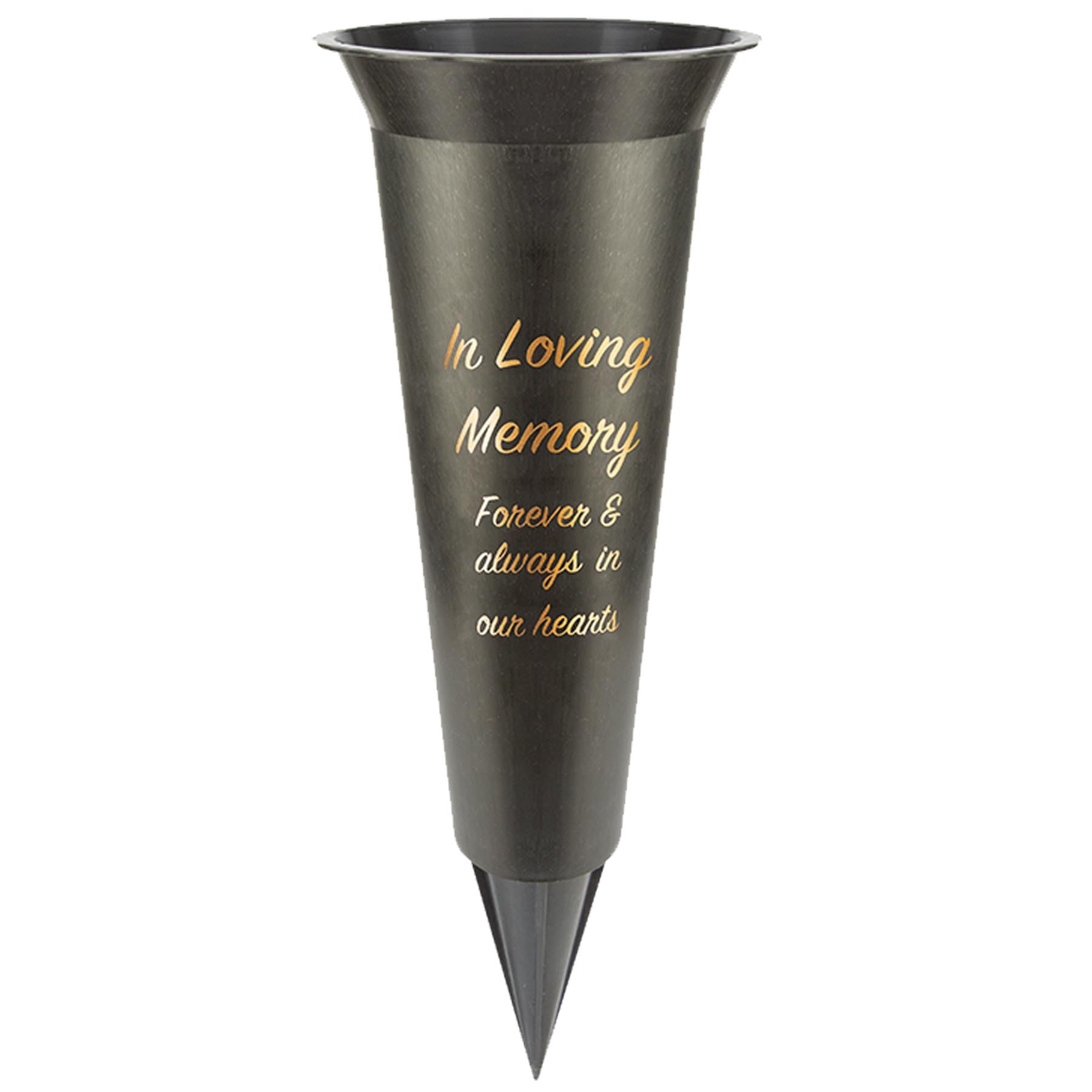 Memorial Grave Flower Pot - 33cm tall Sturdy Black Memorial Graveside Flower Vase with Spike Wavy Edge (In Loving Memory 9792)