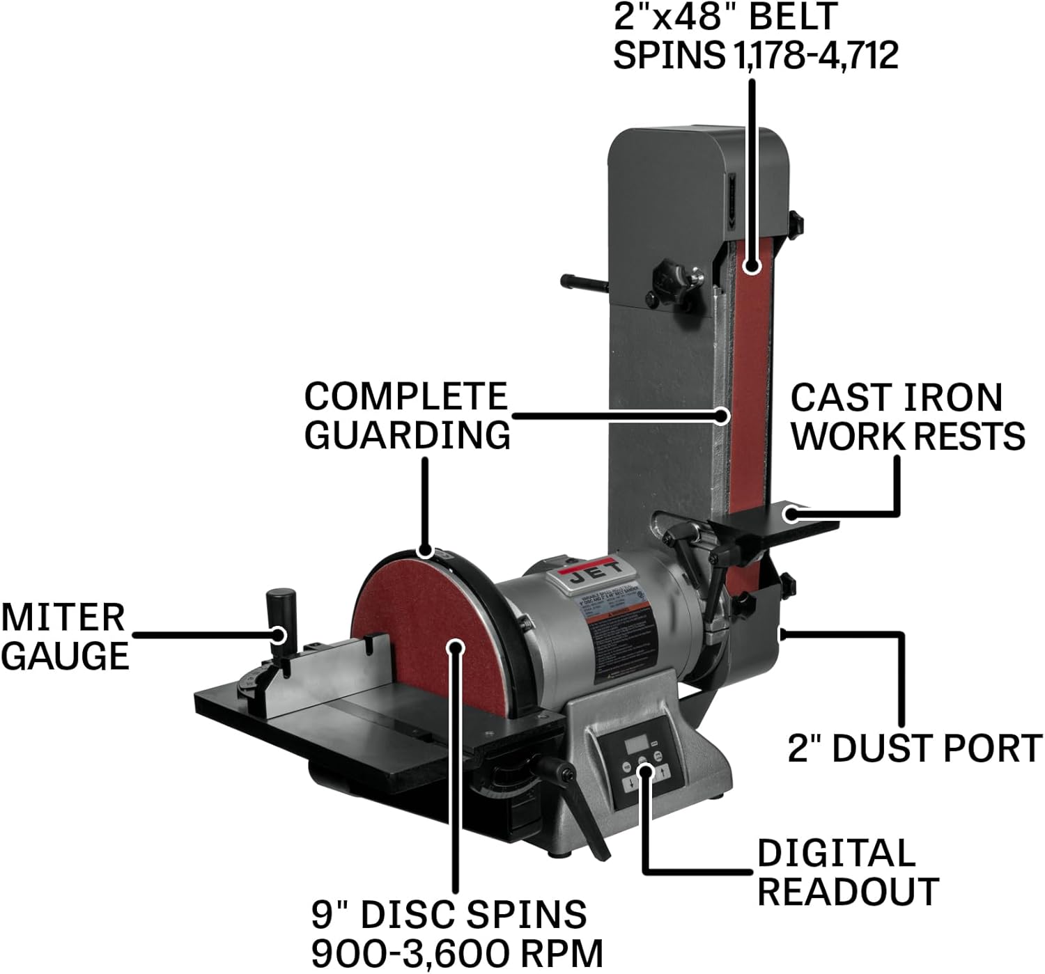 JET Variable-Speed 2" x 48" Belt & 9" Disc Sander, 1 HP, 115/230V 3Ph (IBDG-248VS)