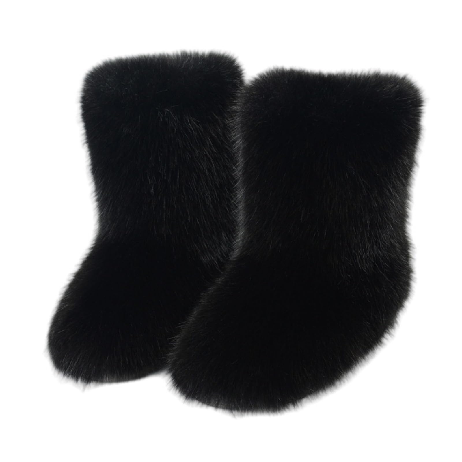 Womens Furry Faux Fur Boot Warm Fur Lined Mid Calf Snow Boots Round Toe Short Snow Bootie Outdoor