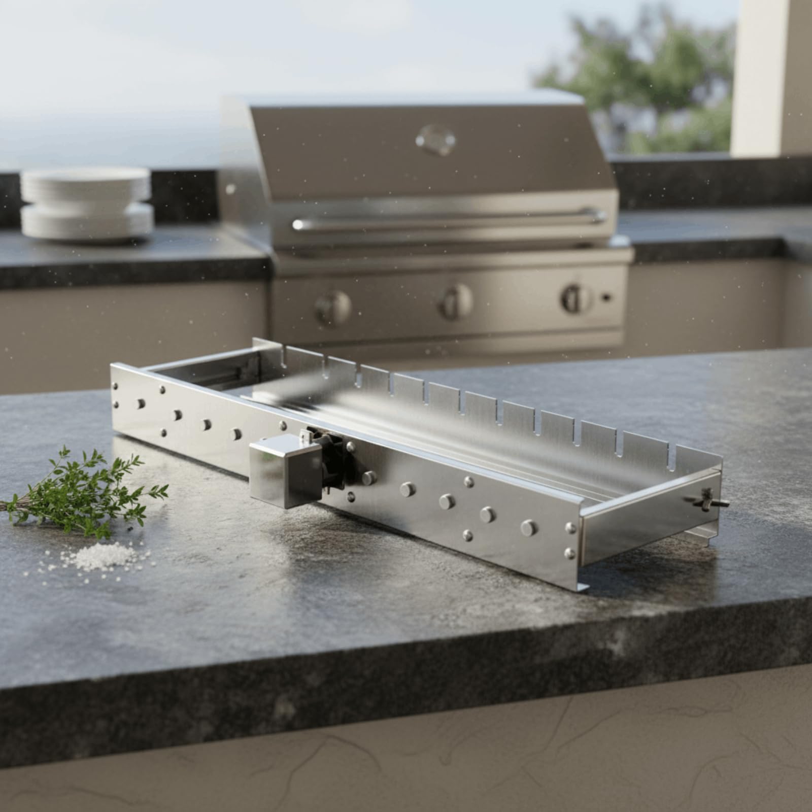 Grill Bracket Automatischer Elektro Drehspieß Rotisserie Grillwerkzeug Edelstahl Konstruktion Verstellbarer Aufsatz für Camping Wandern Garten Nutzung, 60cm