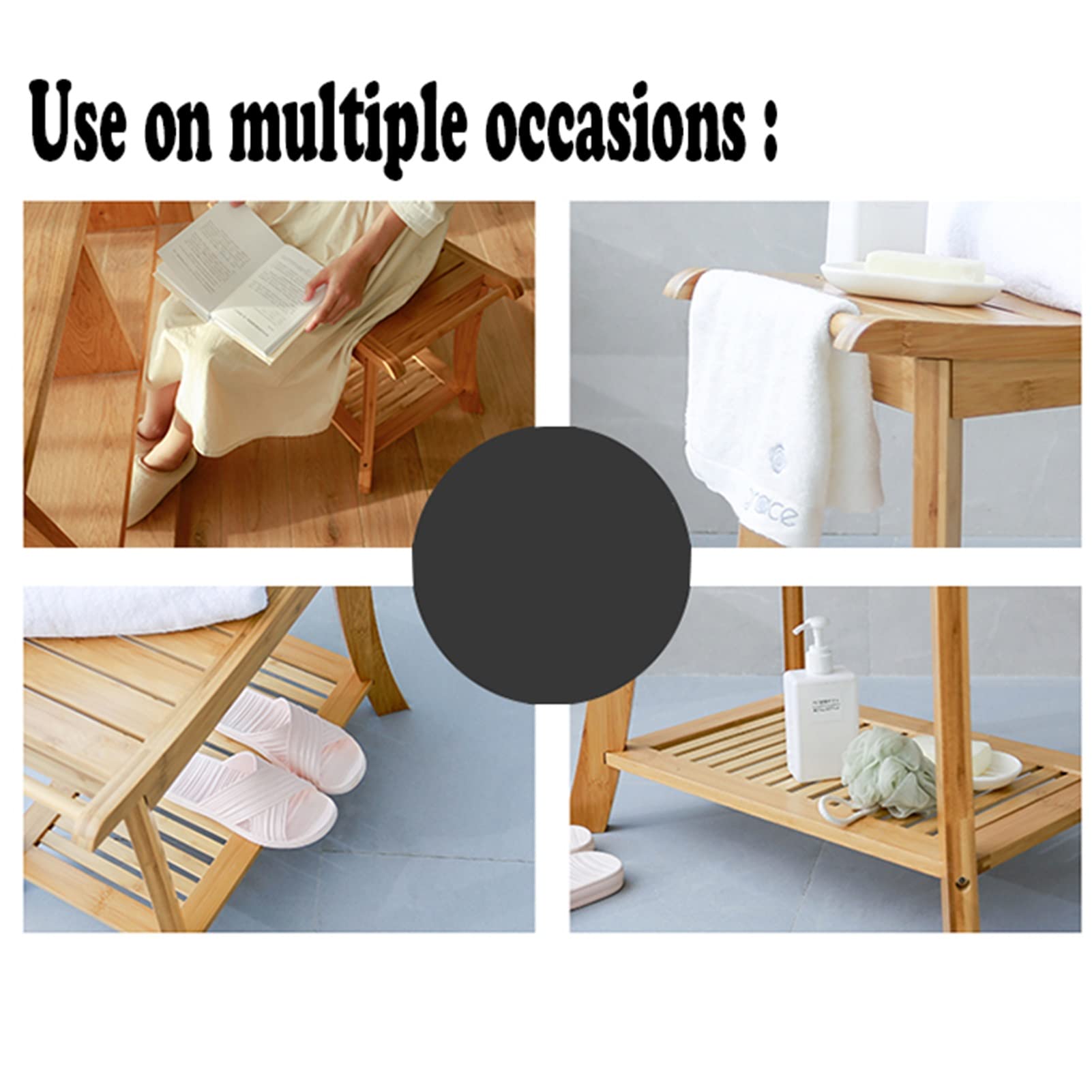 Bamboo Shower Bench Seat – Shower Stool For Inside Shower With Shelf – Bathroom Bench Chair Spa Shower Seat Waterproof Shower Chair Black Bathroom Accessories P 118031015