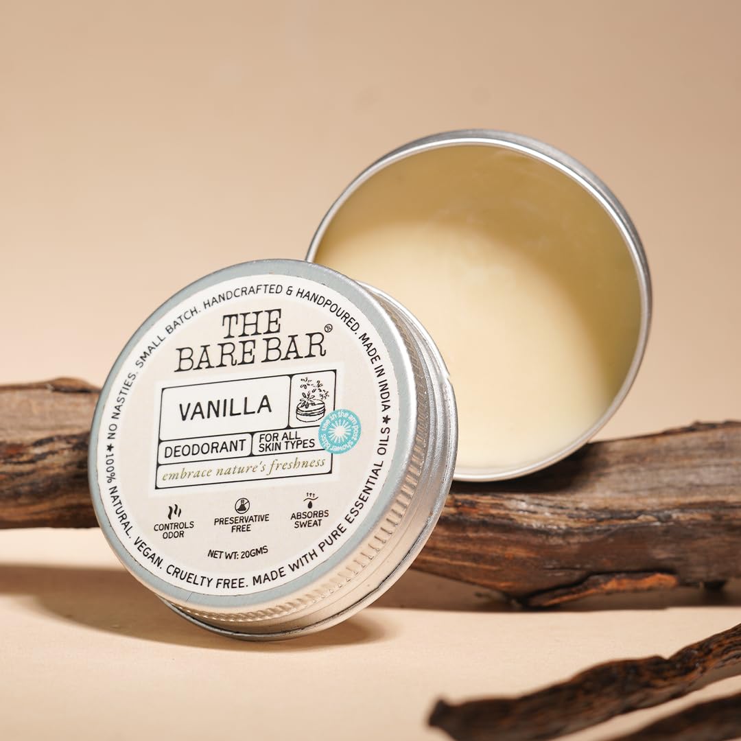 The Bare Bar Vanilla Deodorant - 20 gm | Sweet Fragrance| Odor & Sweat Control |Gentle, Natural formula and Chemical free| Good for all skin types | Travel Mini Size Solid Deodorant for Men & Women