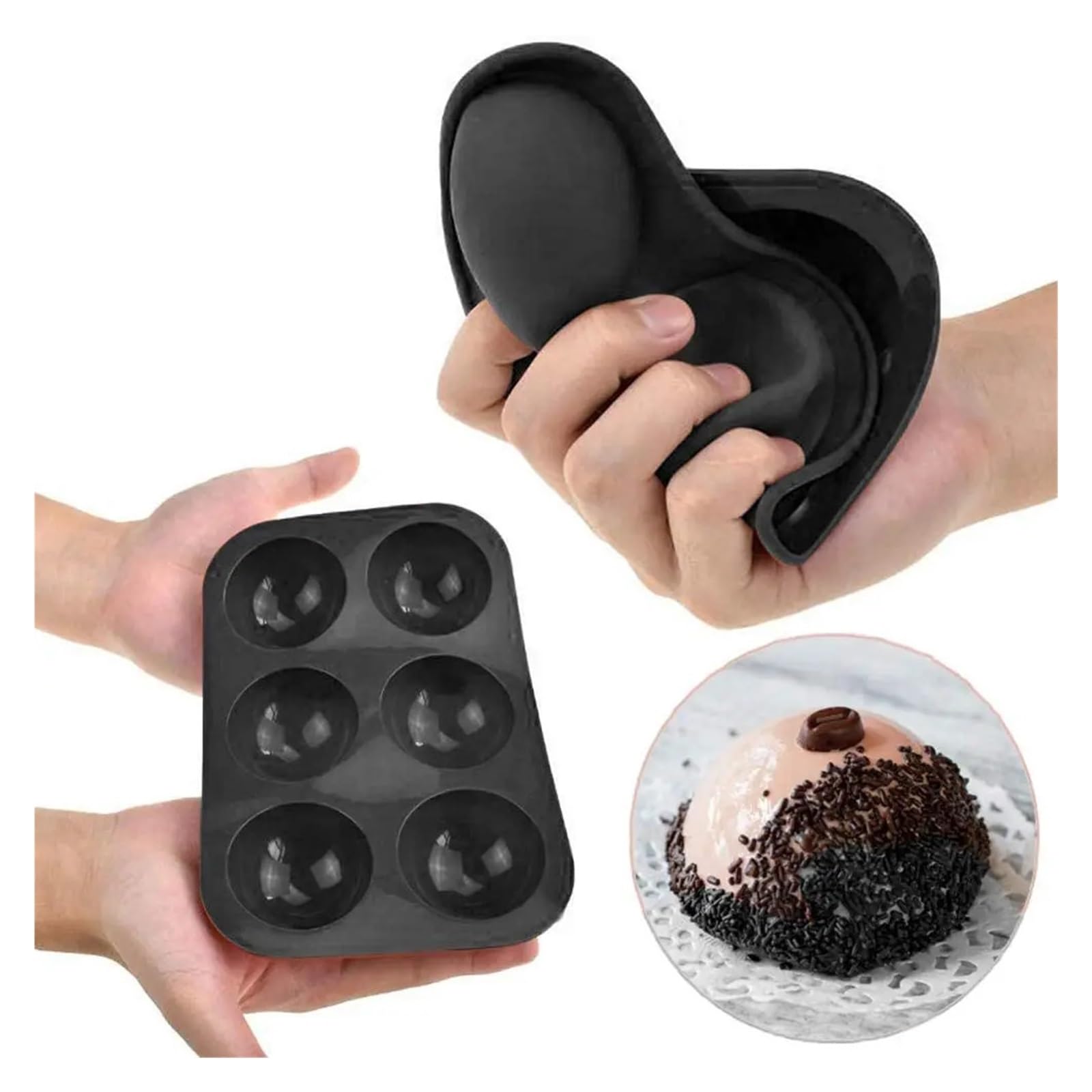 1/2/3 Uds. Molde semicírculo pequeño de 6 agujeros for Chocolate, molde silicona con esfera Media bola for caramelo, pudín, gelatina, helado(3pcs-brick red)