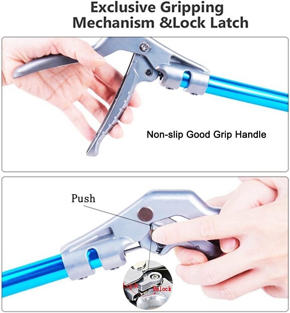 Snake Tong Catcher–Professional Reptile Rescue Grabber Aluminum Alloy with Wide Jaw Locking Mechanism and Comfort Grip for Safe Rattlesnake Control and Removal Tool (60inch Snake Tong)