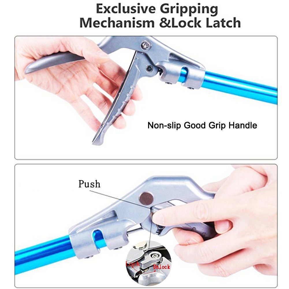 Cheetong 152,4 cm Professional Robustem Legierung Schlange Tong Reptile Grabber Rattle Snake Catcher Breit Kiefer Handhabung Werkzeug mit Schloss und Komfortablen Griff (mit Schlange Tasche), Blau