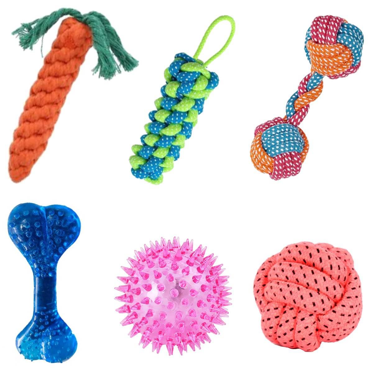 YOUHAVEDEAL Toys for Puppy and Dogs Chew Carrot | Dummy | Rope Dumbbell | Spike Teether Squeaky Ball Toy | Rope Ball Toy Pack of 6 (B09HKV68FH) Amazon Price History, Amazon Price Tracker