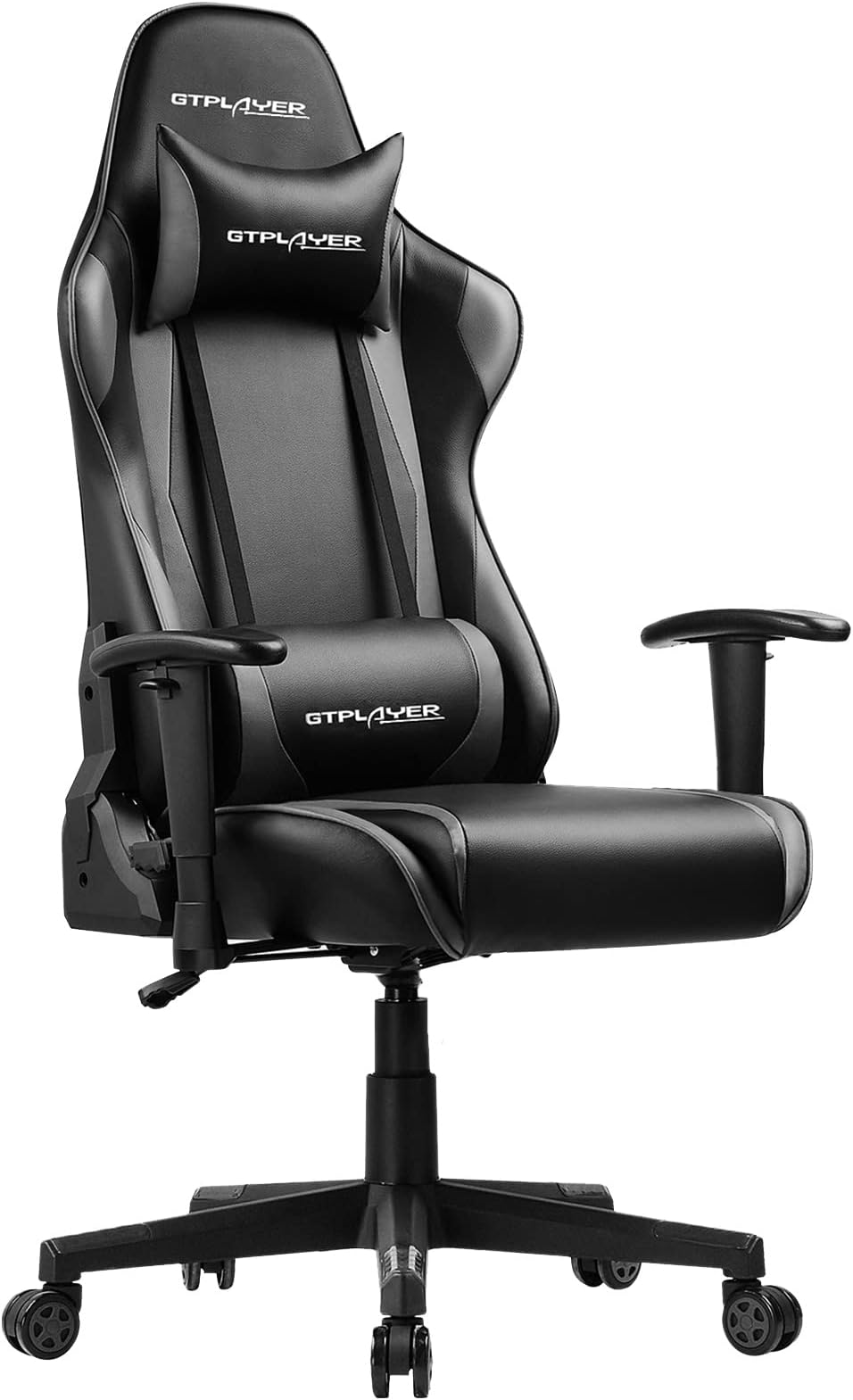 GTPLAYER Gaming Chair Rocking Office Chair Ergonomic Seat Adjustable Armrest Headrest Lumbar Support (Black-Grey)
