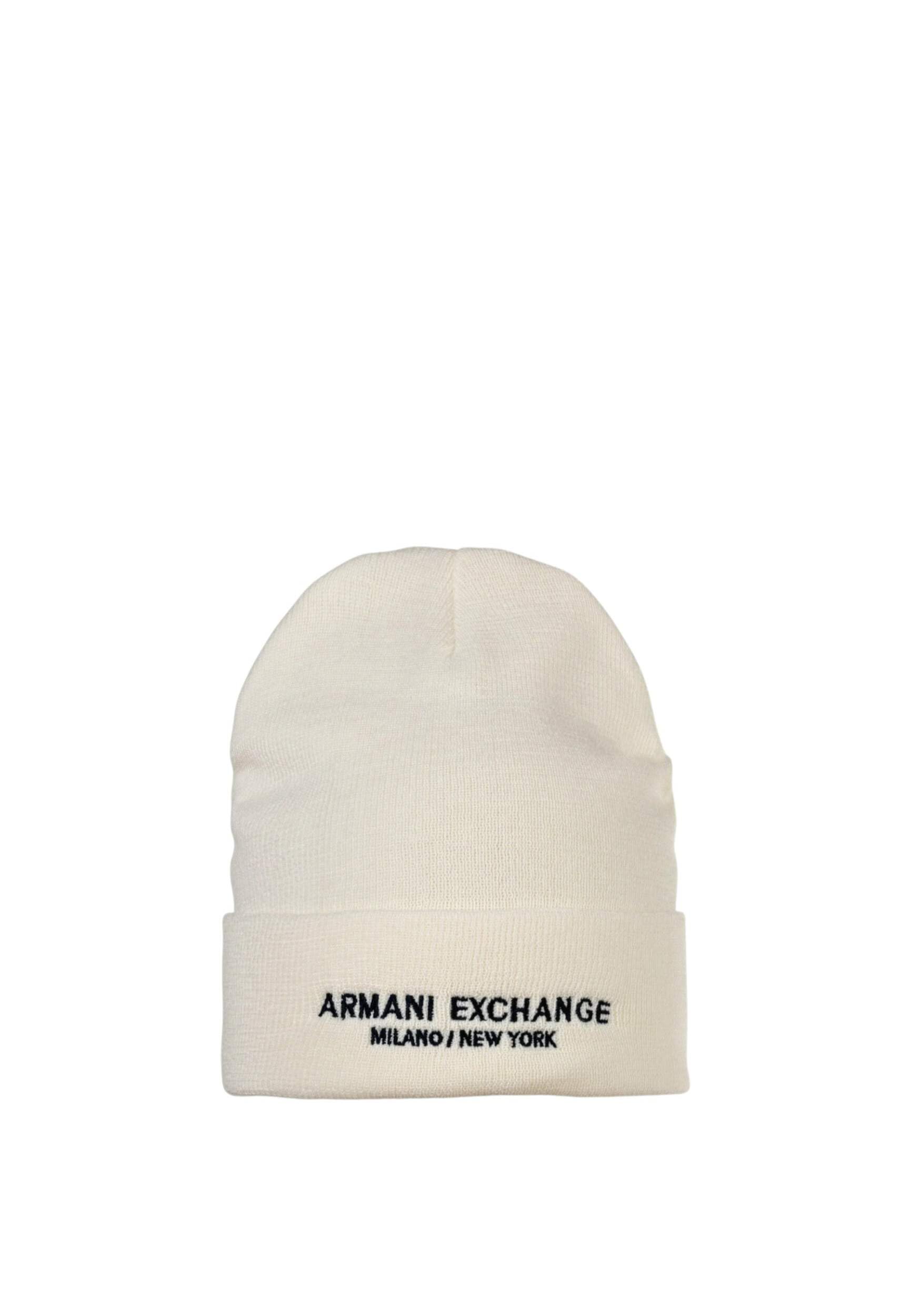 Armani Exchange Berretto di Lana Bianco da Uomo con Ricamo Logo Uni