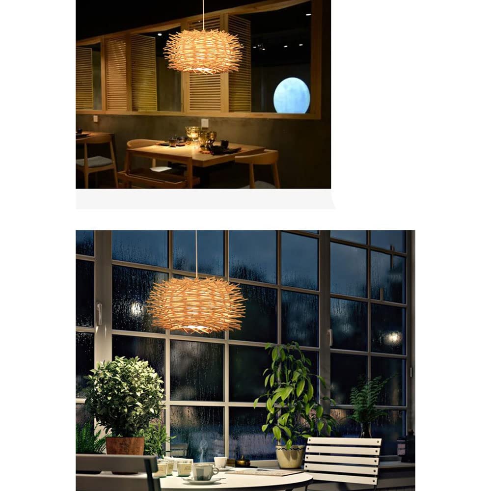 Lámpara Colgante De Ratán Natural De 11,8 Pulgadas, Lámpara Colgante De Bambú Tejida A Mano Pantalla Nido De Pájaro Mimbre Natural E27 Accesorio De Iluminación De Techo con Luz Colgante