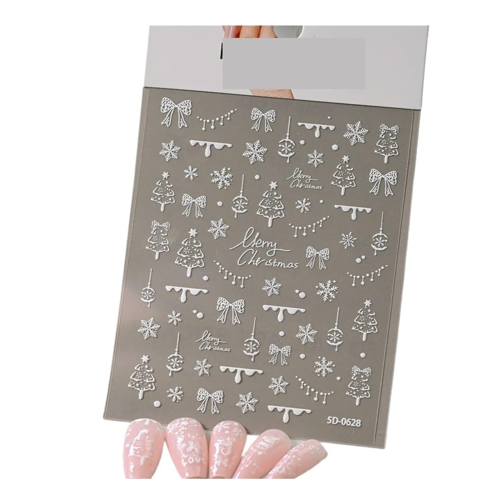 4Pcs 5D Embossed White Lace Nail Stickers - Exquisite Self-Adhesive Decals for Elegant Nail Art(5)