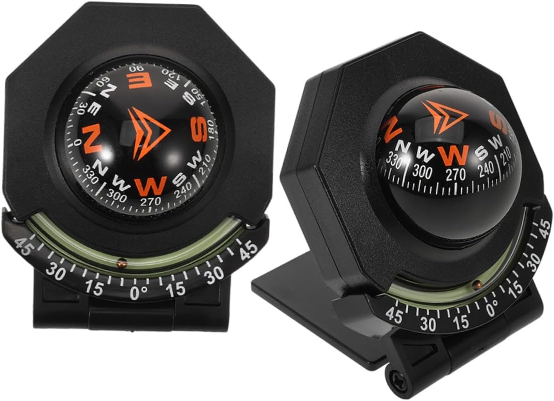 Vehicle Dashboard Compass with Inclinometer 2pcs Set, High Precision Foldable Auto Dash Compass for Cars and Boats, Surface Mount Navigation Instrument for Outdoor Driving