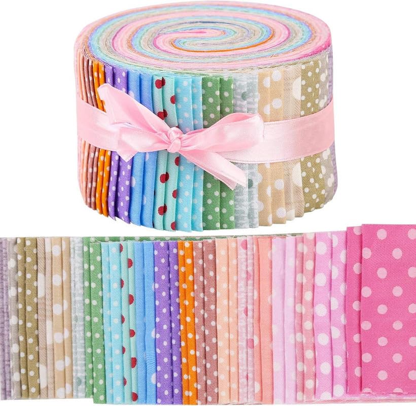 CraftsFabrics 6,5 x 50 cm, 40 rollos de gelatina precortados con estampado de lunares, tela 100% algodón para acolchar, álbumes de recortes, costura, manualidades, patchwork