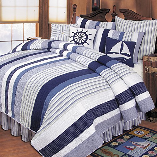 C&F Home Nantucket Dream Twin Quilt 100% Cotton Lightweight Machine Washable Reversible Bedspread Coverlet Twin Blue