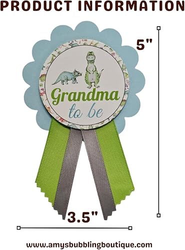 Miniatura 3 de Alfileres de dinosaurio para baby shower para la familia, azul y verde, It's a Boy Baby Sprinkle, Cartulina cintas de raso, Sin gemas.