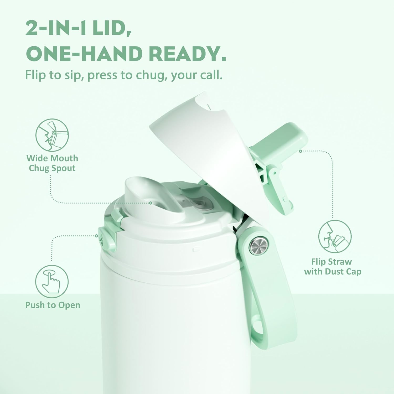 POWCAN 24 oz Vacuum Water Bottle for Office: Spill Proof Lid with Straw, Lightweight, Double Walled, BPA-Free, Insulated Stainless Steel Flask for College, Travel, Sport, Daily Use, Gift (Mint Green) - Image 2