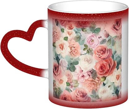 11oz Color Changing Coffee Mug with Handle Ceramic Coffee Cups Heat Sensitive Cup Funny Magic Mugs Soft Color Pale Faded Mix of Roses Tea Cup Colour Changing Mug Porcelain Mugs for Xmas Gifts