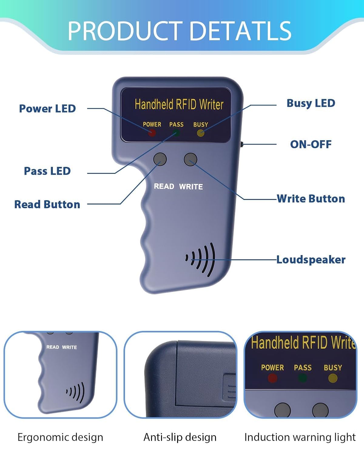 Handheld RFID Copier 125KHz Card Reader Writer for ID HID and AWID, Smart ID Card Duplicator with 3pcs T5577 Keychains and 3pcs T5577 Cards
