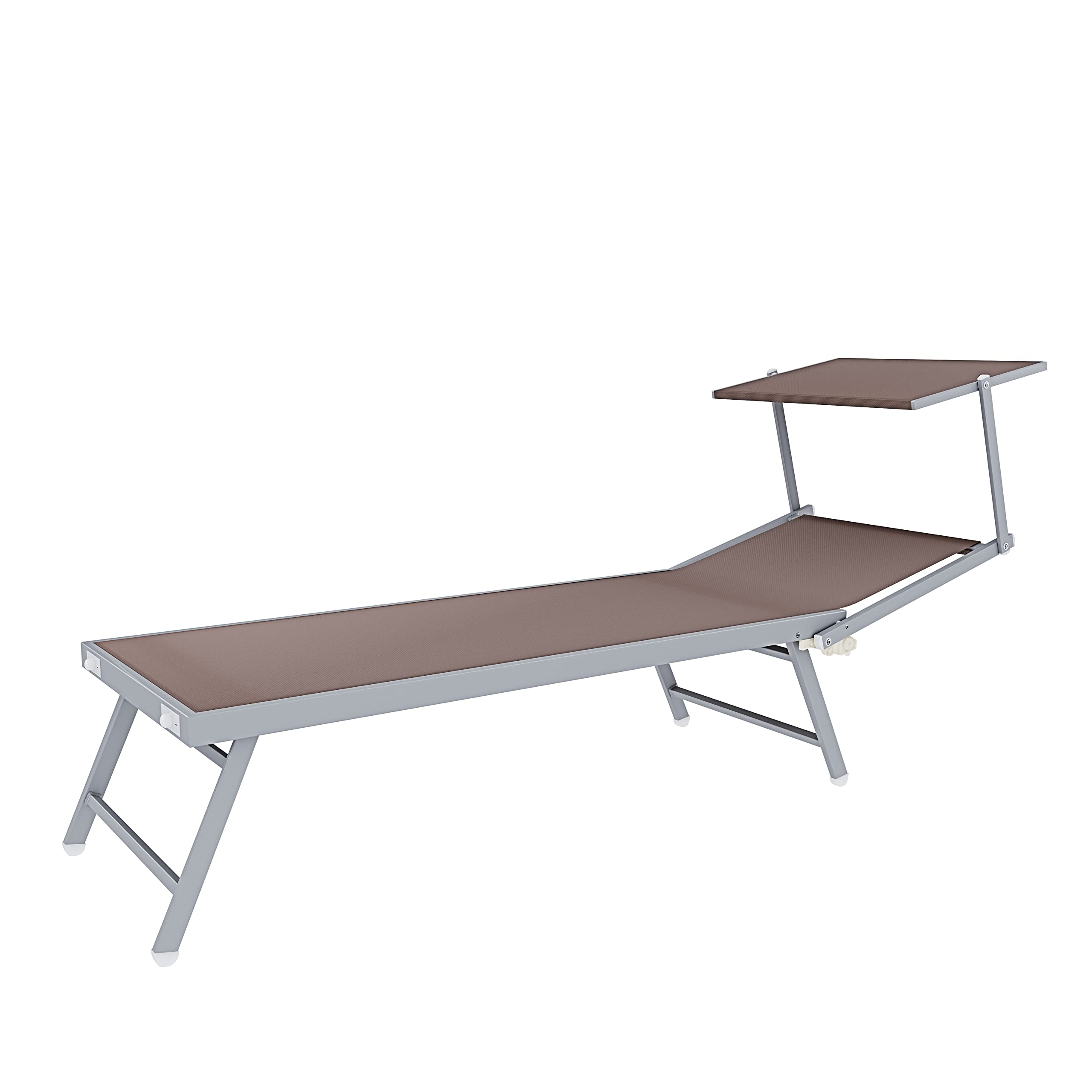 Bricozone Lettino Pieghevole Prendisole in Alluminio e Tessuto Textilene Professionale con Tettuccio Parasole Orientabile 182 x 60 x 38 cm Sdraio per Mare Spiaggia Piscina Giardino Tortora
