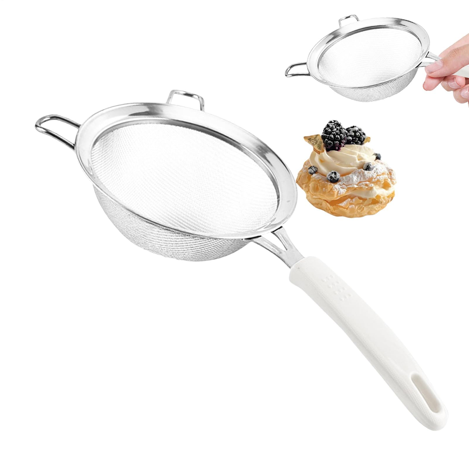 MRKU Feinmaschiges Sieb, doppelwandiges 30-Mesh-Edelstahlsieb, Backutensilien und Zubehör für die Küche