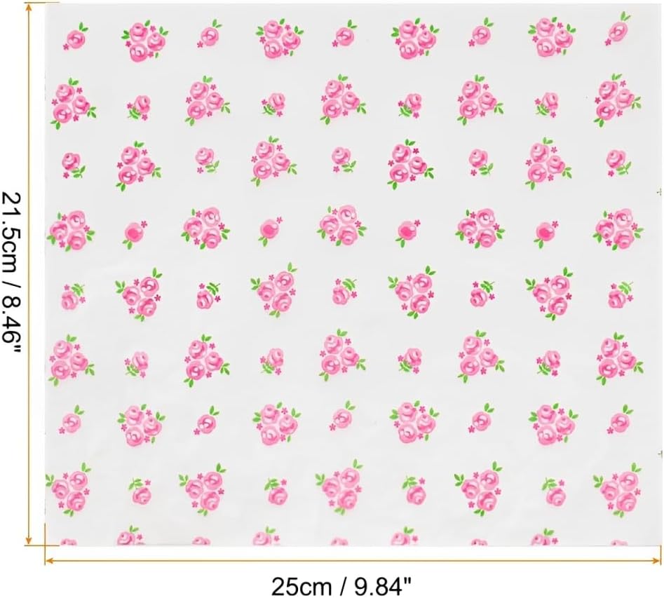 150 Pcs Rose Pattern Wax Food Wrapping Paper - Greaseproof Waterproof for Burgers Sandwiches Bakery Picnics 9.8x8.4 Inches
