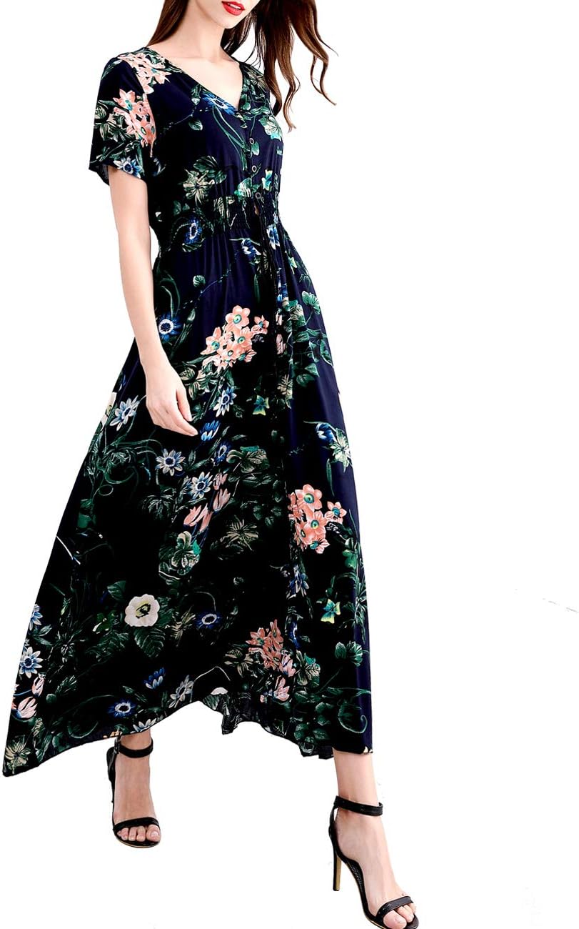 Country Dresses for Women Classy Tea Party Flowing Blue Maxi Dress Long Blue XL