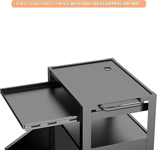 Miniatura 6 de Carro AV con teclado Tary y armario de bloqueo, carrito para laptop con ruedas, carritos utilitarios y bandeja extraíble, capacidad máxima de 350