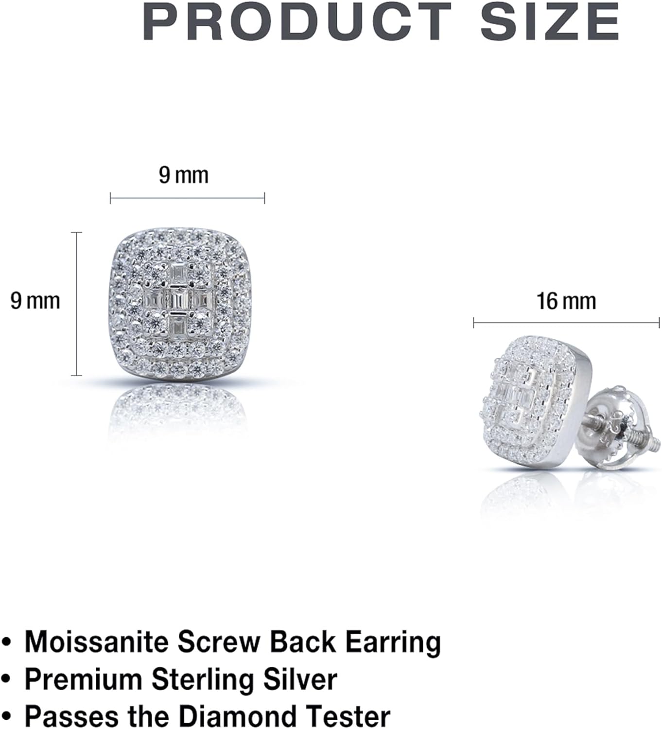 Moissanite Stud Earrings for Men & Women – 925 Sterling Silver, Screw Back, Diamond Tester Approved, Luxury Gift Box Included
