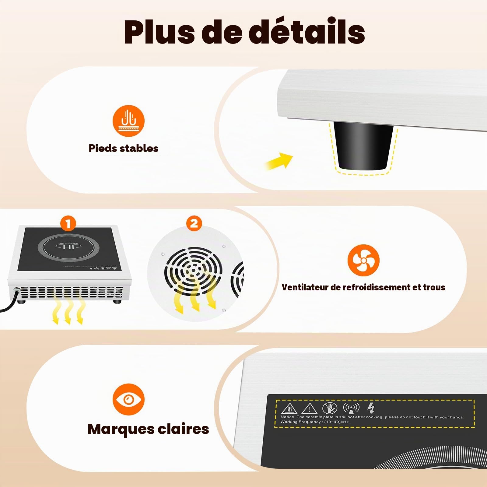 Plaque de cuisson à induction 220 V 3500 W - Plaque de cuisson à induction professionnelle en acier inoxydable avec 11 niveaux et minuterie 24 h - Pour restaurants, camping - 35 x 42 cm
