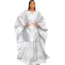 Pure White African Women Boubou Dashiki with Brocade Embroidery Plus Size Mali Wedding Bride Basin Long Robe