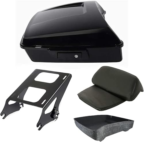 TCT-MOTORPARTS - Caja de equipaje de viaje modificada negra brillante con soporte de montaje y soporte para respaldo para Harley 2014-2025 Modelos