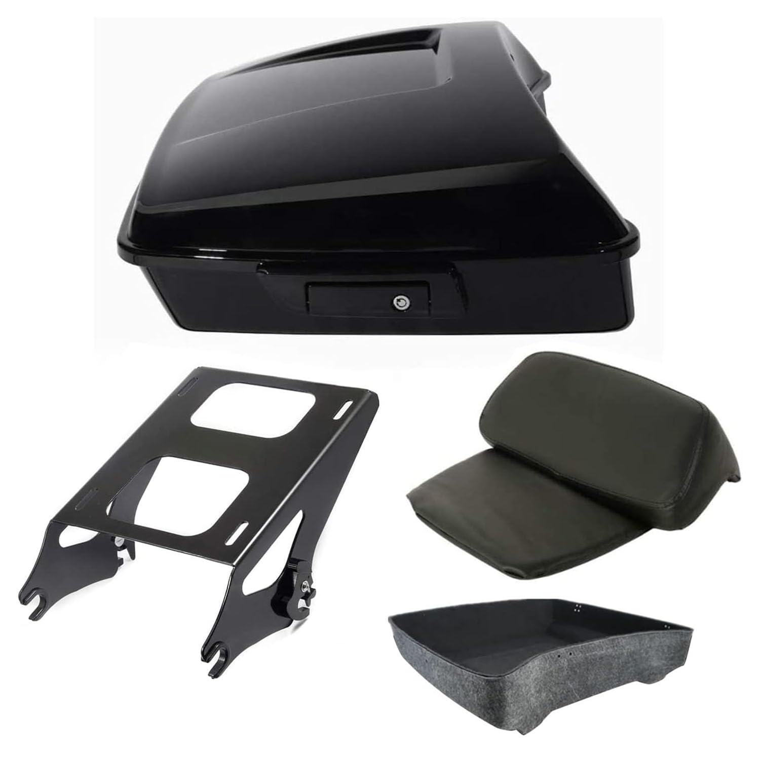 TCT-MOTORPARTS Vivid Black Chopped Tour Luggage Trunk w/Mount Rack Backrest Bracket Fit for Harley 2014-2025 Touring Models Road King Road Street Electra Glide Ultra-Classic