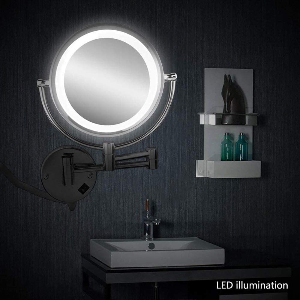 diod LED do montażu na ścianie lustro do makijażu dwustronne 1X/5X powiększające lustro kosmetyczne obrotowe wysuwane golenie w sypialni lub łazience
