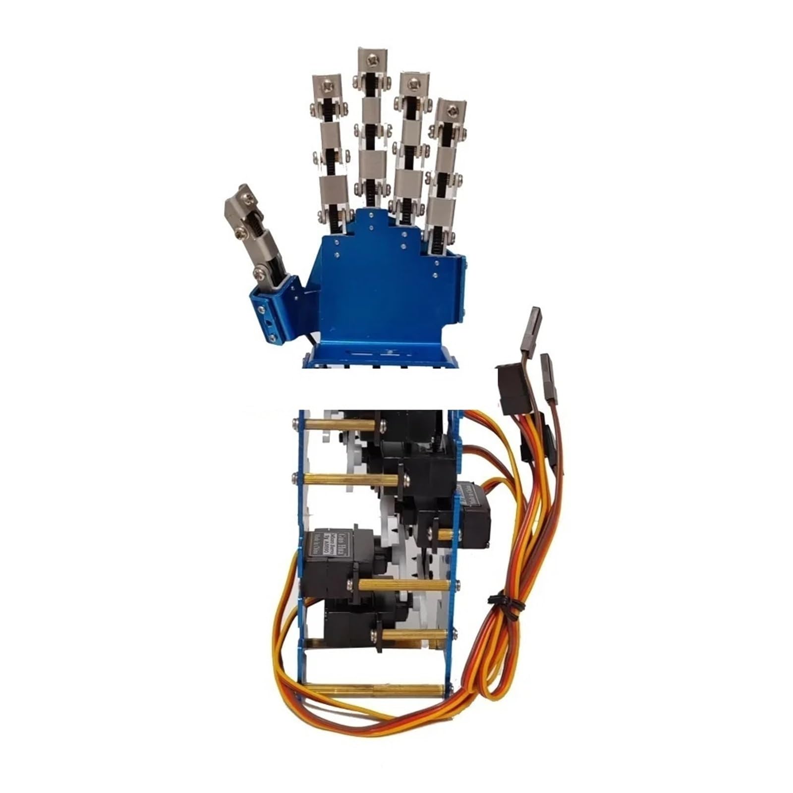 5 DOF Mini metalowy robot ręczny niezależny palec bioniczny mechaniczny palec humanoidalny robot chwytak niezmontowany zestaw zabawek DIY(Blue left hand)